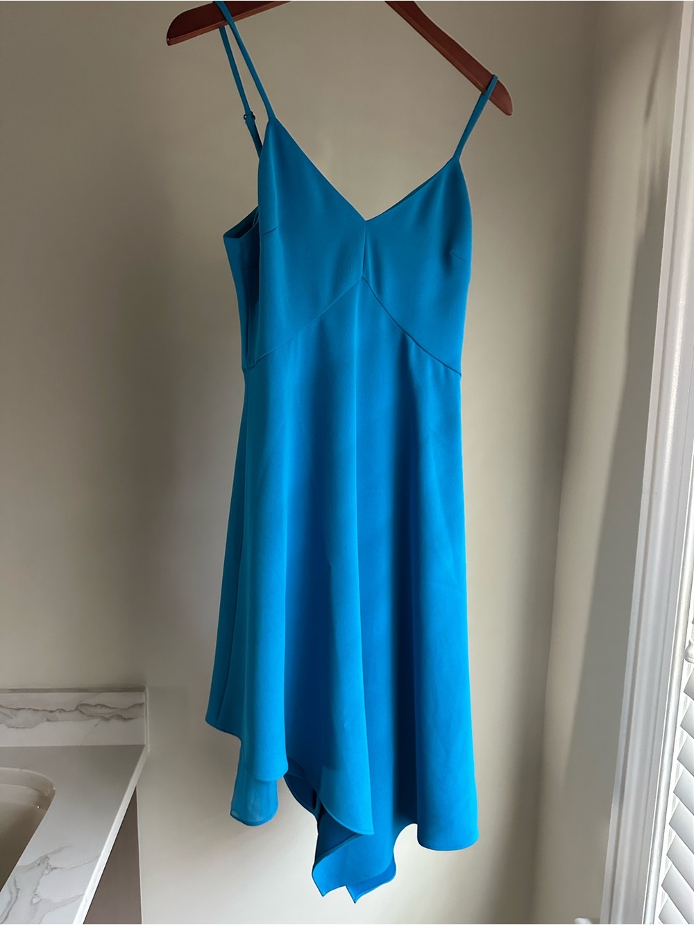 Alice + Olivia Turquoise Asymmetrical Slip Dress